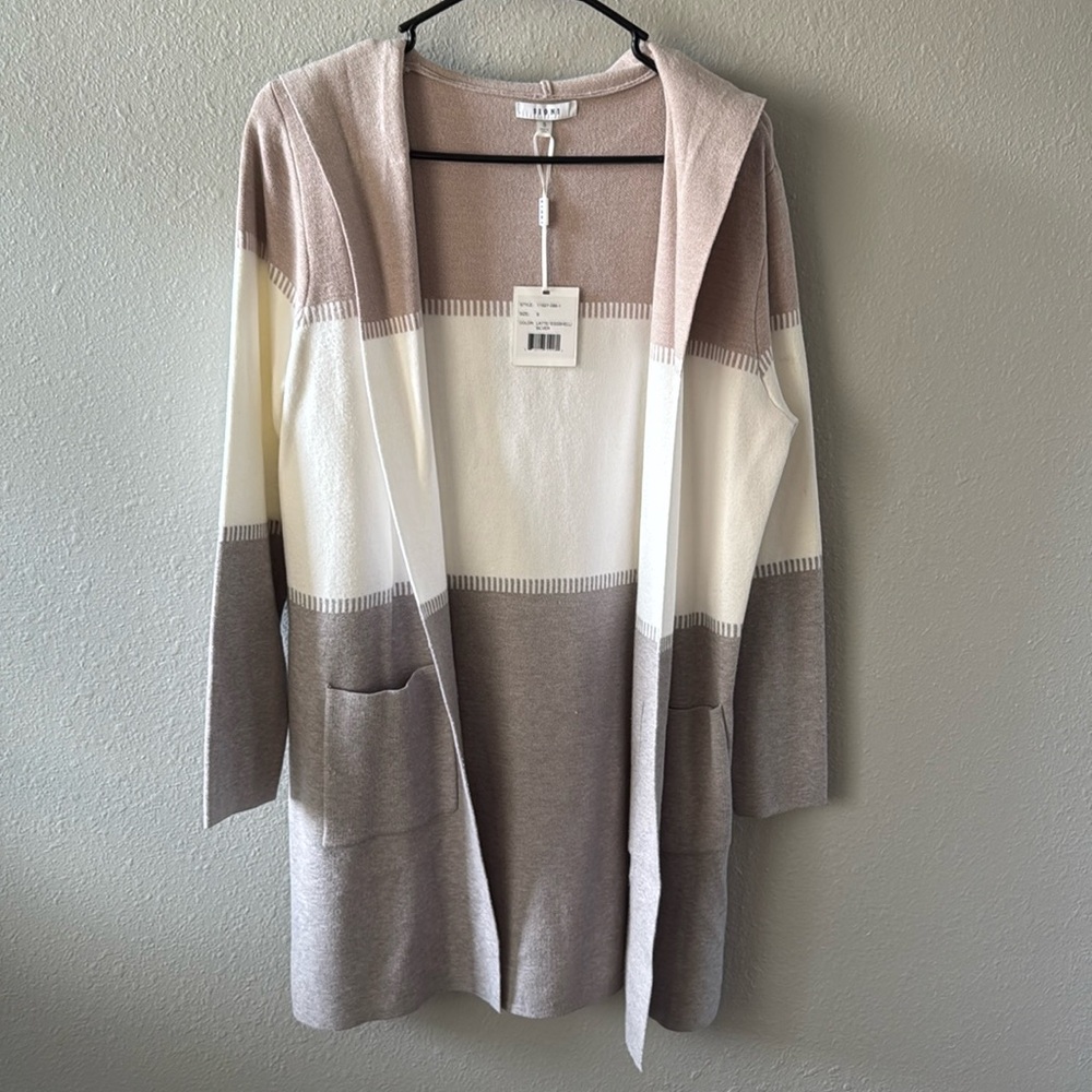 Sioni Open Front Colorblock Hooded Cardigan Duster with Pockets